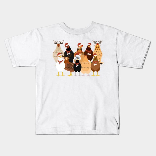 Cute Christmas Chickens Farm Animals Christmas Kids T-Shirt by TrikoCraft